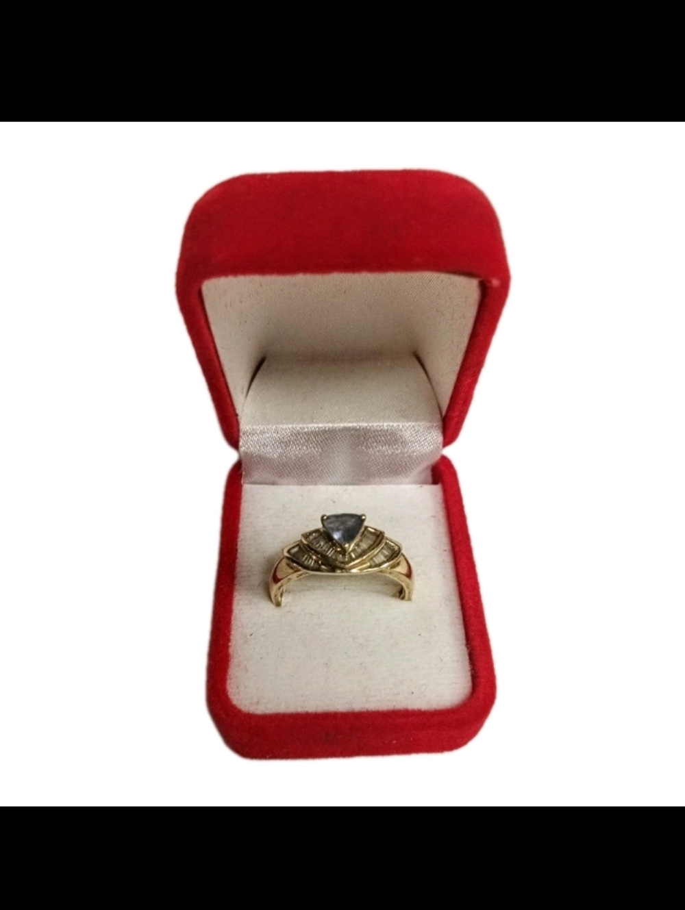 14K Yellow Gold Trillion Cut Tanzanite Baguette Diamond Ring Size 7 3 Grams